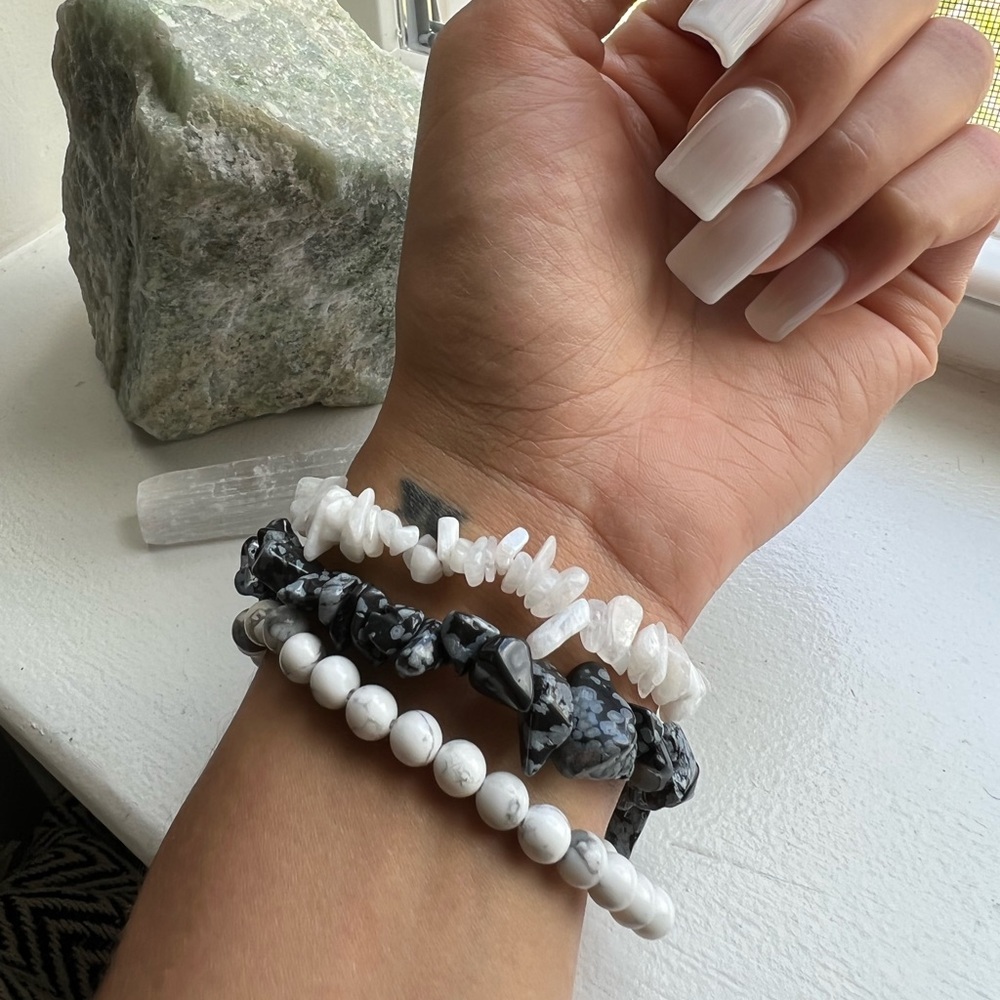 Crystal bracelets + selenite wand set